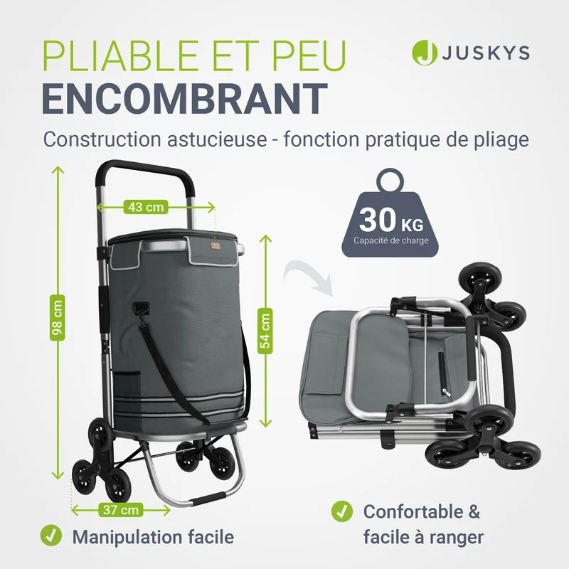 Chariot de courses monte-escalier – pliable