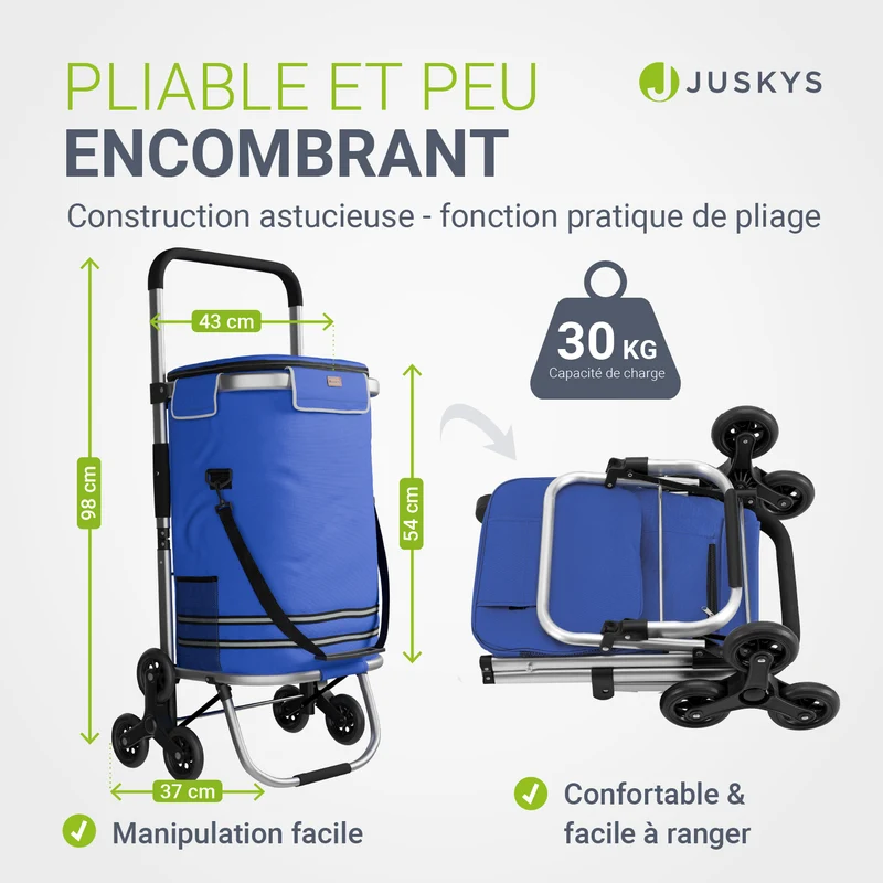 Chariot de courses monte-escalier – pliable