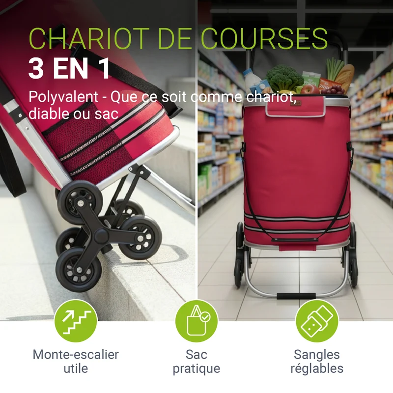 Chariot de courses monte-escalier – pliable