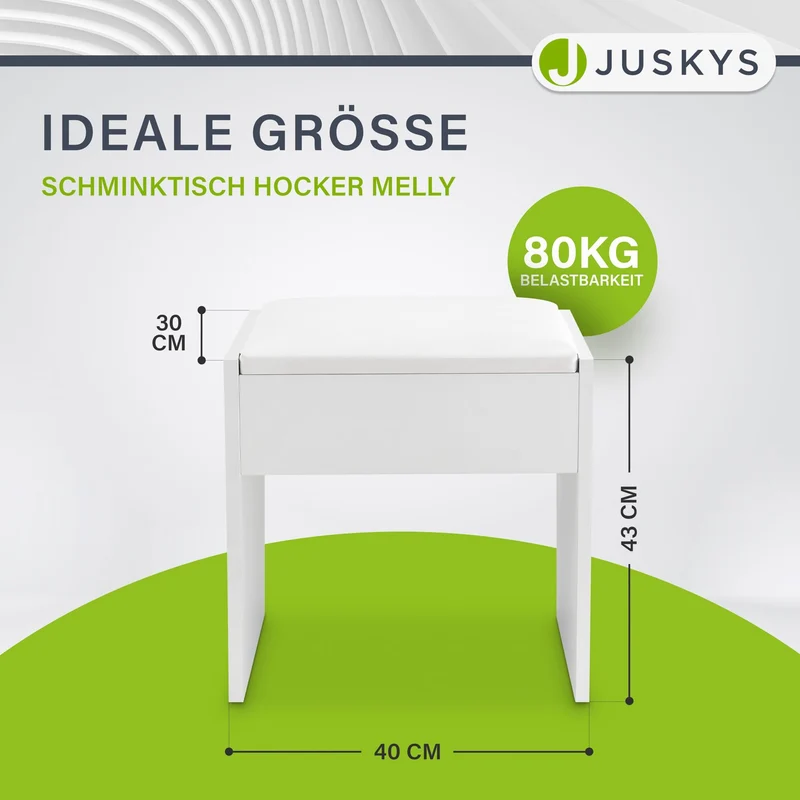 Tabouret de coiffeuse Melly – avec coussin d'assise – blanc