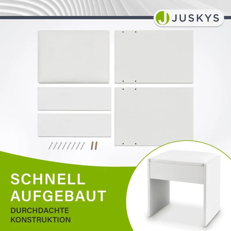 Tabouret de coiffeuse Melly – avec coussin d'assise – blanc