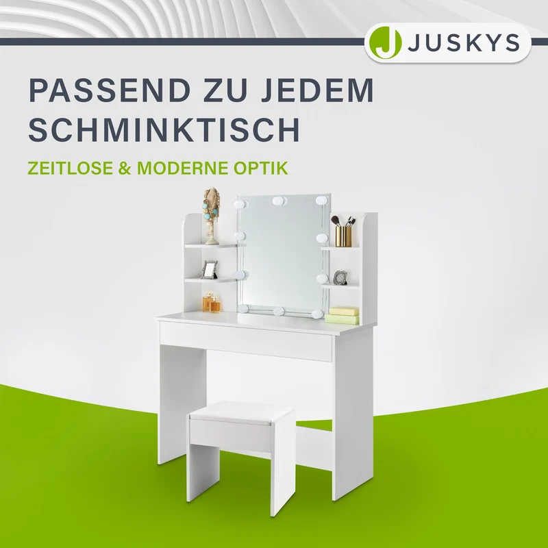 Tabouret de coiffeuse Melly – avec coussin d'assise – blanc