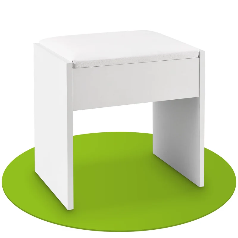 Tabouret de coiffeuse Melly – avec coussin d'assise – blanc