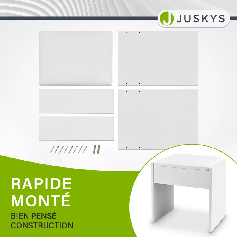 Tabouret de coiffeuse Melly – avec coussin d'assise – blanc