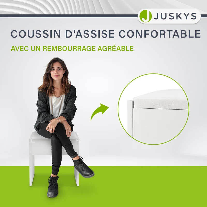 Tabouret de coiffeuse Melly – avec coussin d'assise – blanc