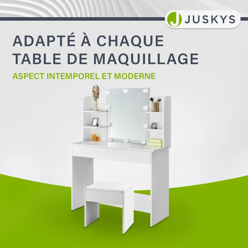 Tabouret de coiffeuse Melly – avec coussin d'assise – blanc