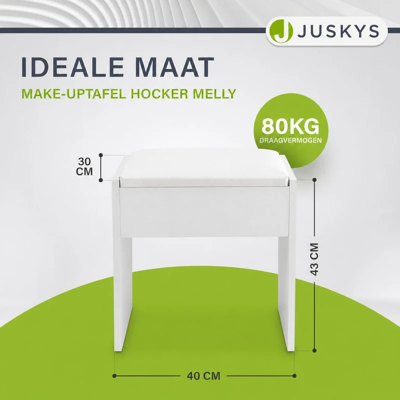Tabouret de coiffeuse Melly – avec coussin d'assise – blanc