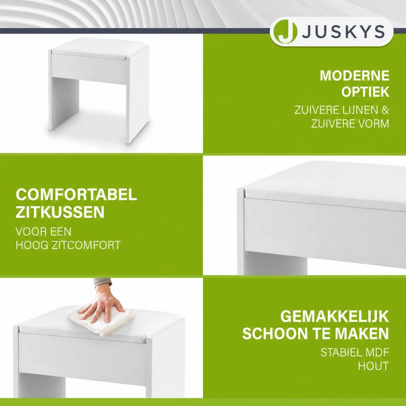 Tabouret de coiffeuse Melly – avec coussin d'assise – blanc