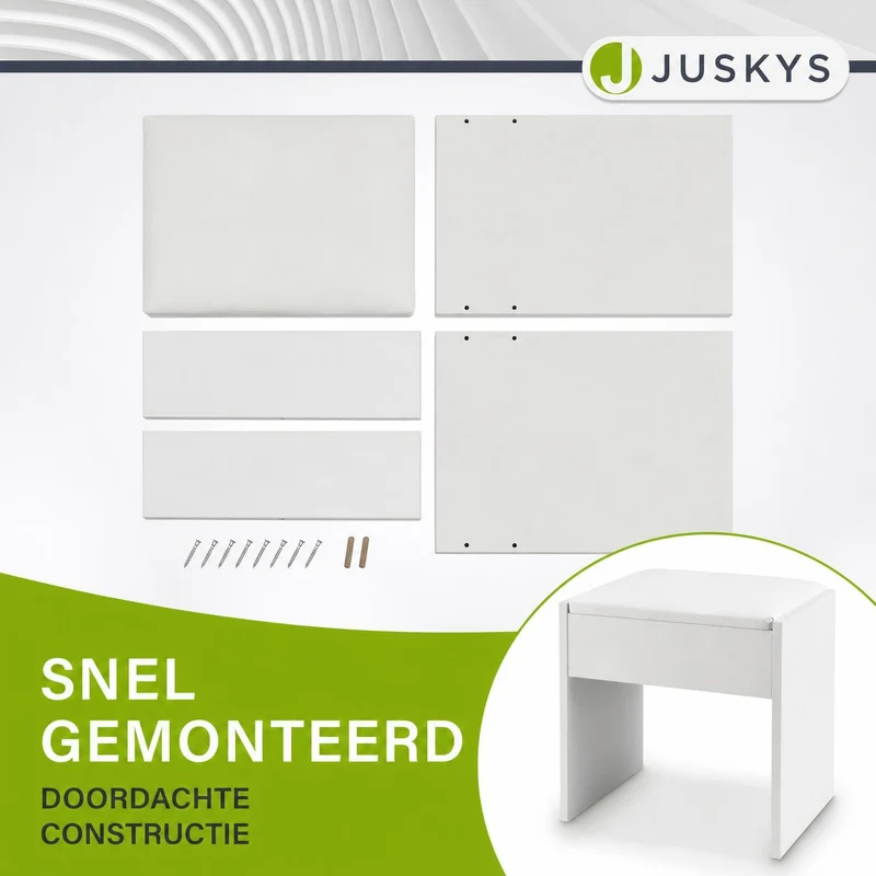 Tabouret de coiffeuse Melly – avec coussin d'assise – blanc