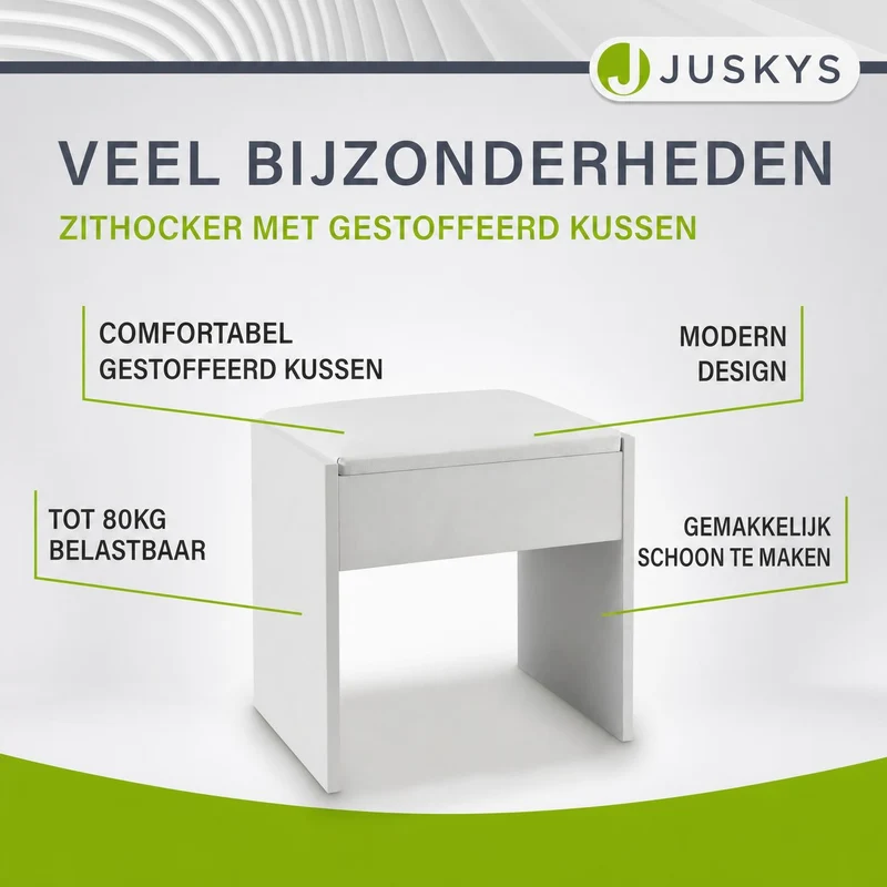 Tabouret de coiffeuse Melly – avec coussin d'assise – blanc