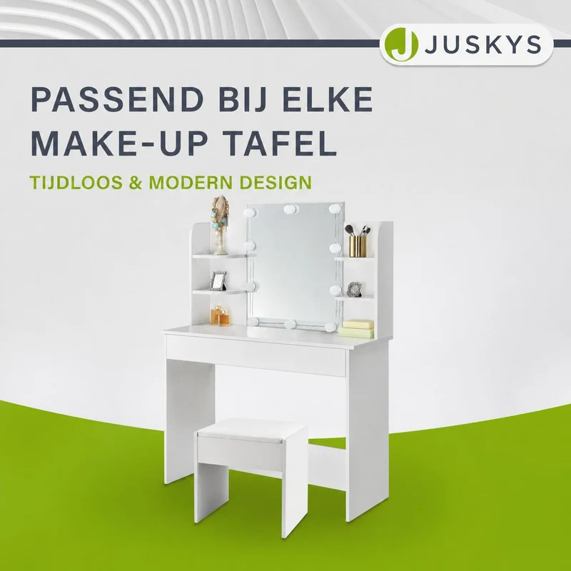 Tabouret de coiffeuse Melly – avec coussin d'assise – blanc