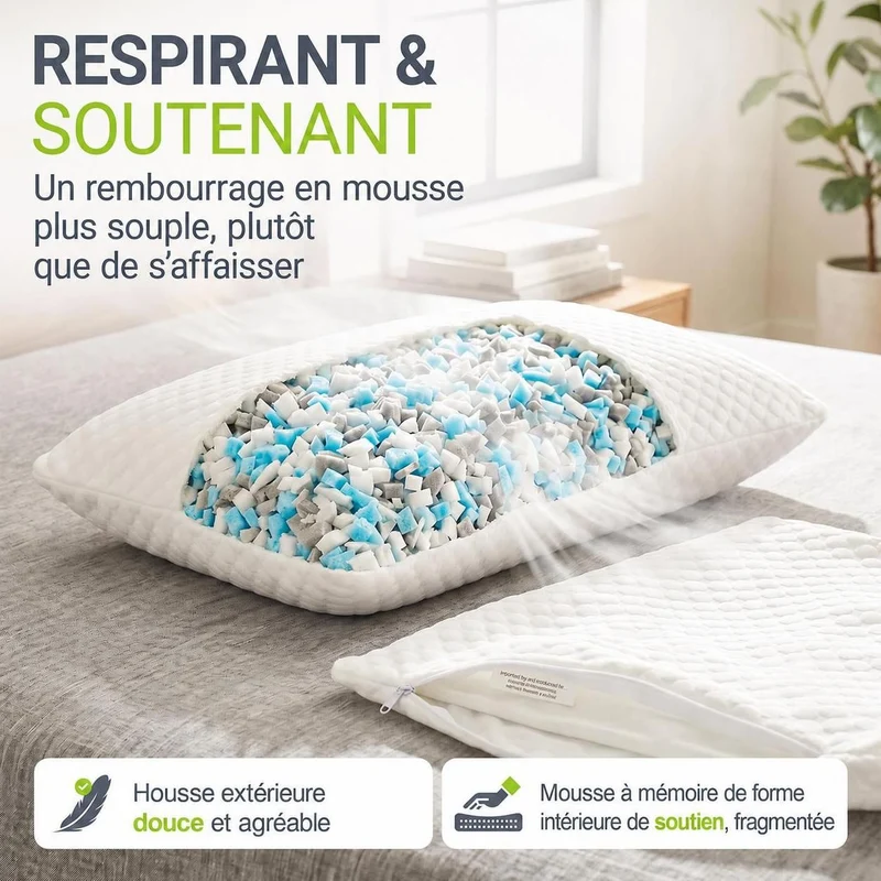 Oreillers à mémoire de forme – lot de 2, ergonomiques