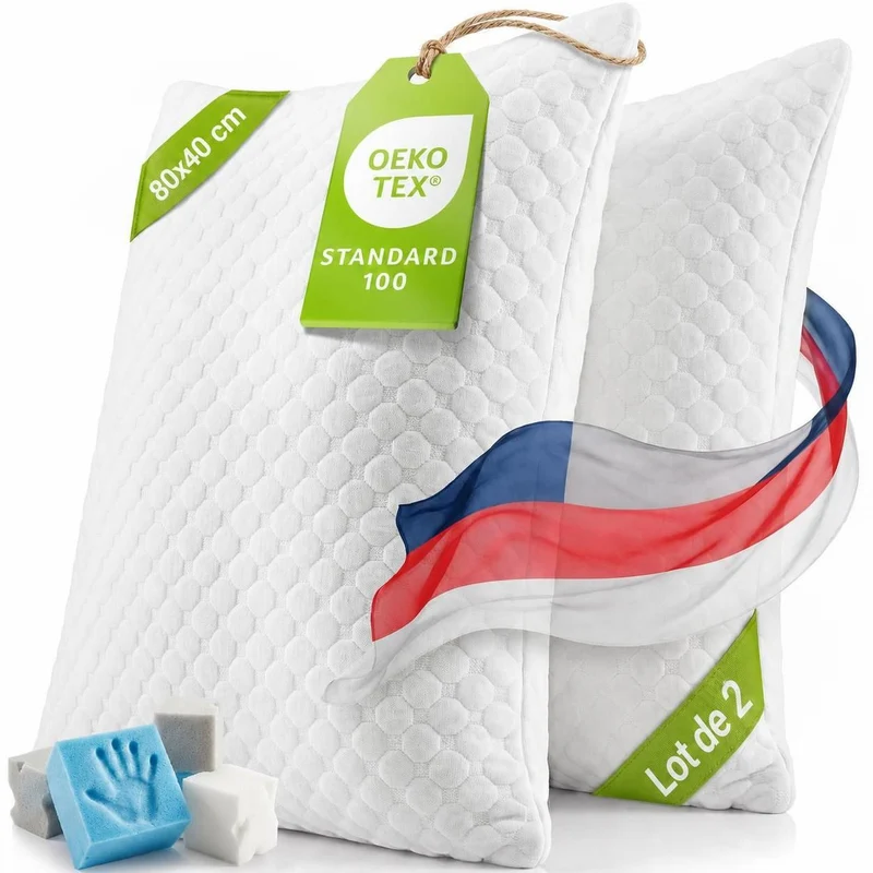 Oreillers à mémoire de forme – lot de 2, ergonomiques