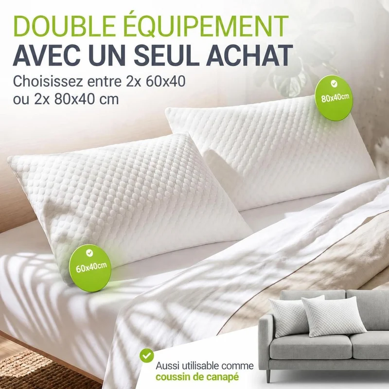 Oreillers à mémoire de forme – lot de 2, ergonomiques