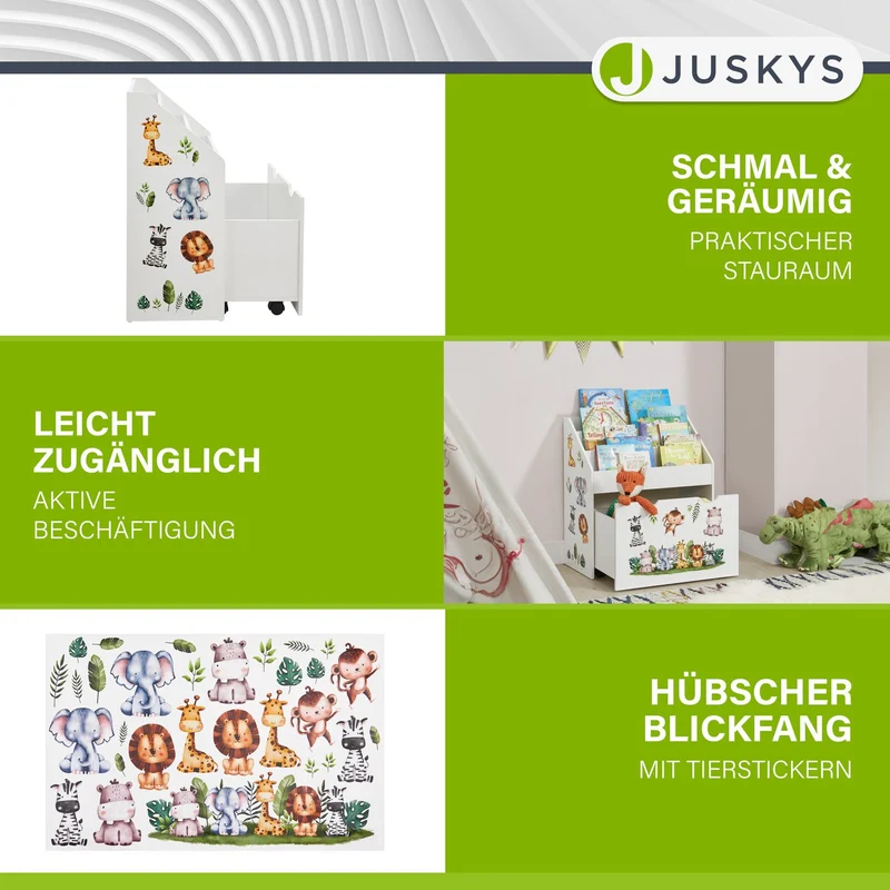 Bibliothèque pour enfants avec 3 compartiments et coffre à jouets coulissant