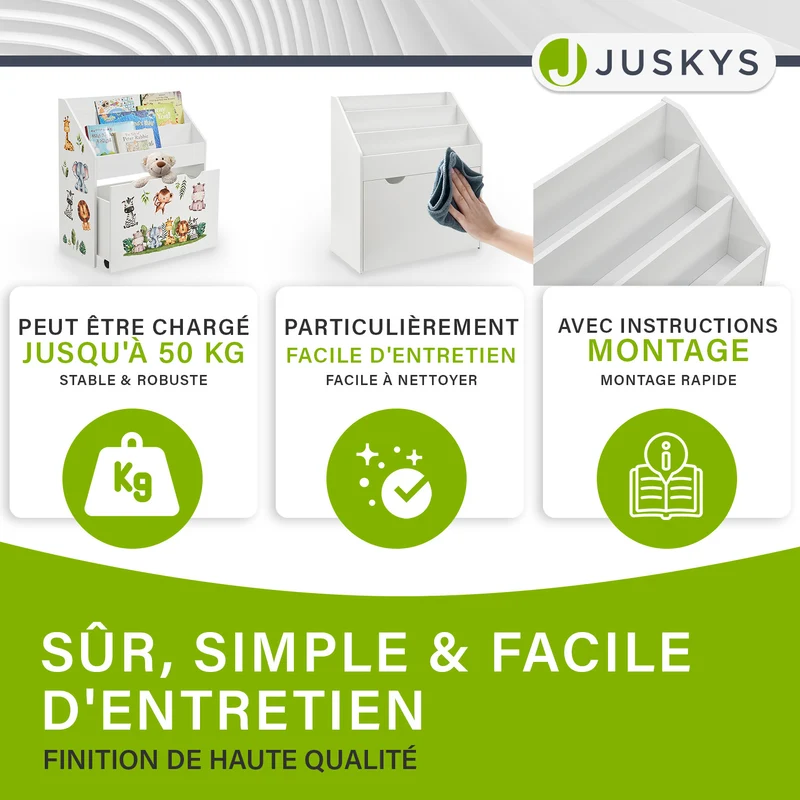 Bibliothèque pour enfants avec 3 compartiments et coffre à jouets coulissant