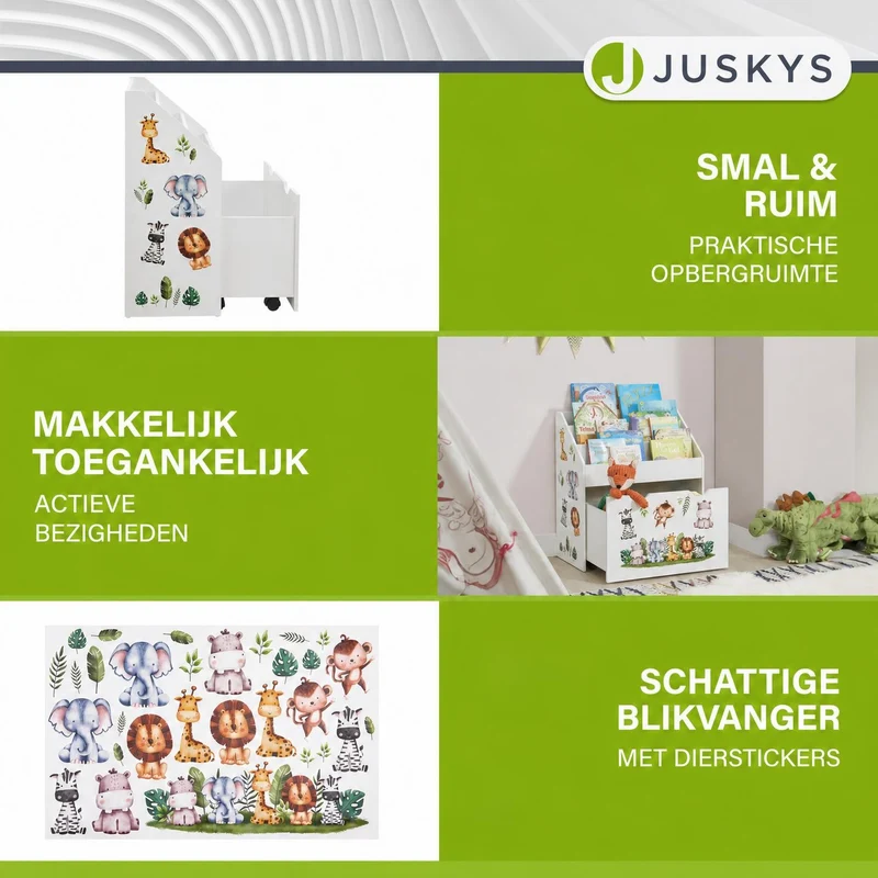 Bibliothèque pour enfants avec 3 compartiments et coffre à jouets coulissant