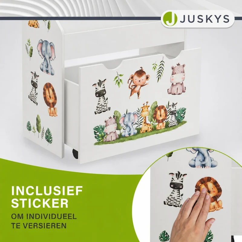 Bibliothèque pour enfants avec 3 compartiments et coffre à jouets coulissant