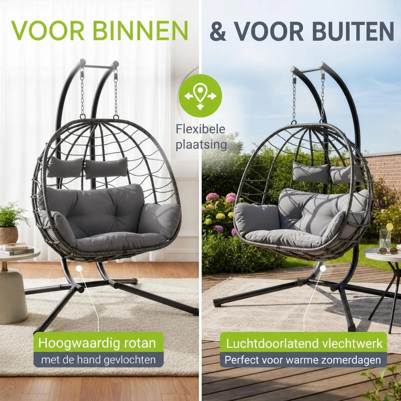 Fauteuil suspendu double en polyrotin Aria