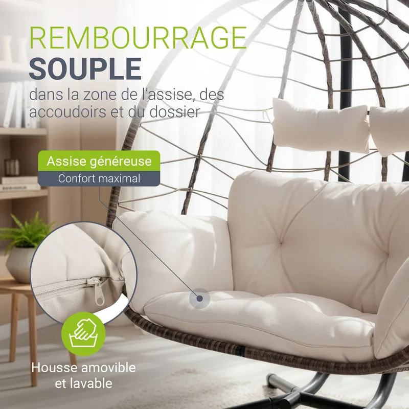 Fauteuil suspendu double en polyrotin Aria