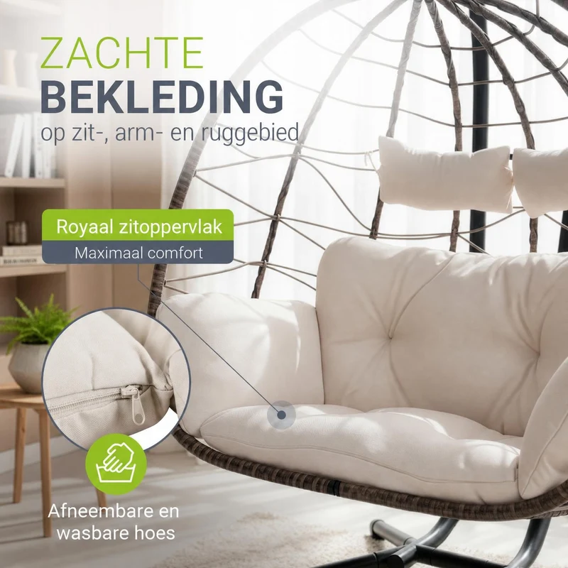 Fauteuil suspendu double en polyrotin Aria