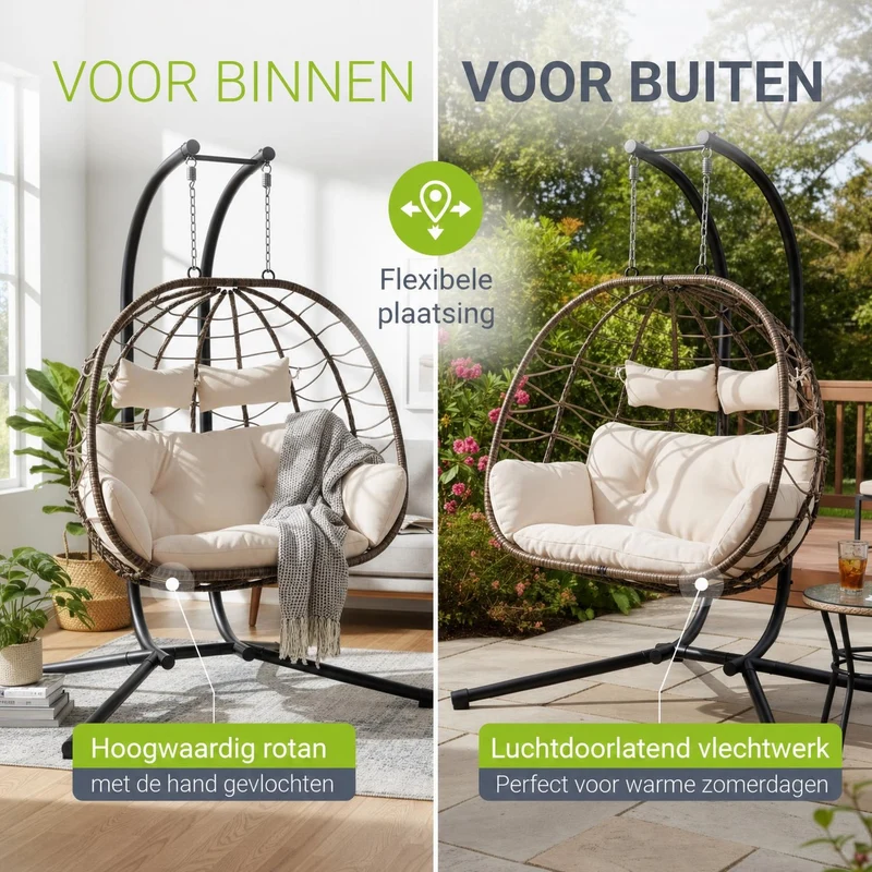 Fauteuil suspendu double en polyrotin Aria