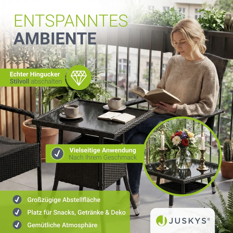 Table de jardin carrée en résine tressée Yoro – noir