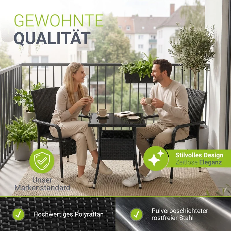 Table de jardin carrée en résine tressée Yoro – noir