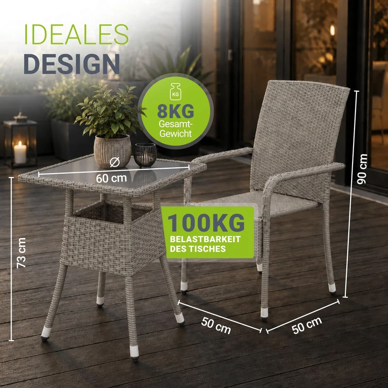 Table de jardin carrée en résine tressée Yoro – noir