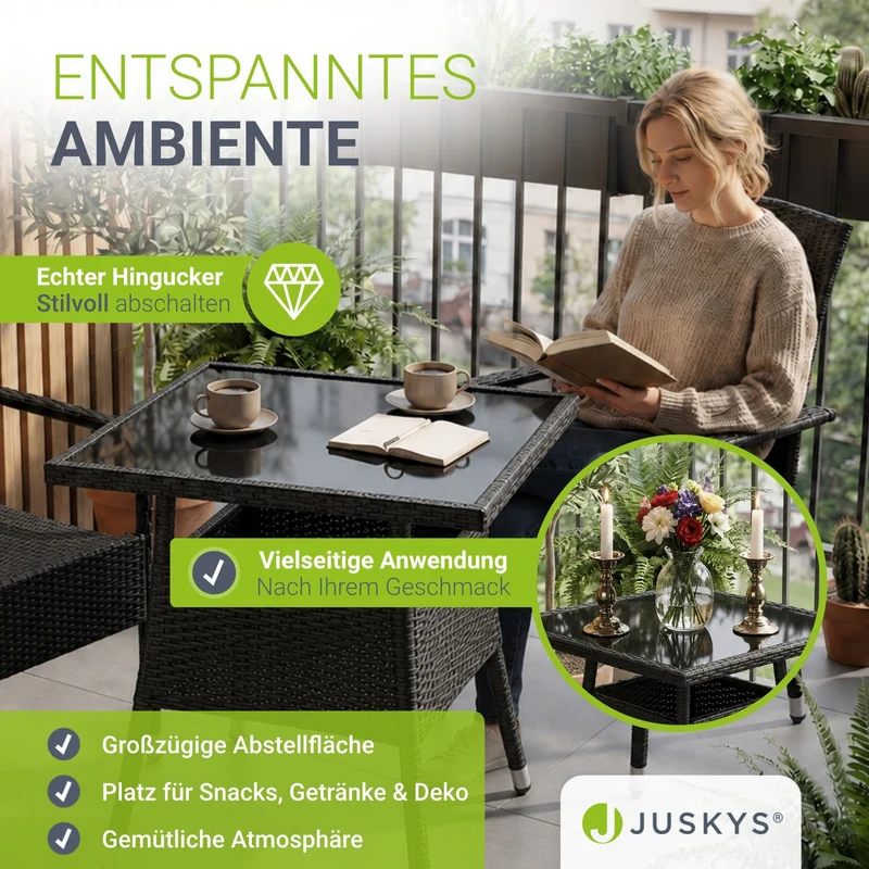 Table de jardin carrée en résine tressée Yoro – noir