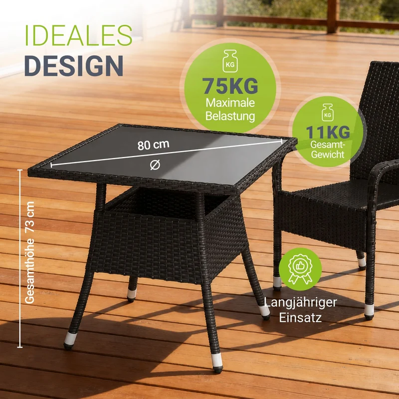 Table de jardin carrée en résine tressée Yoro – noir