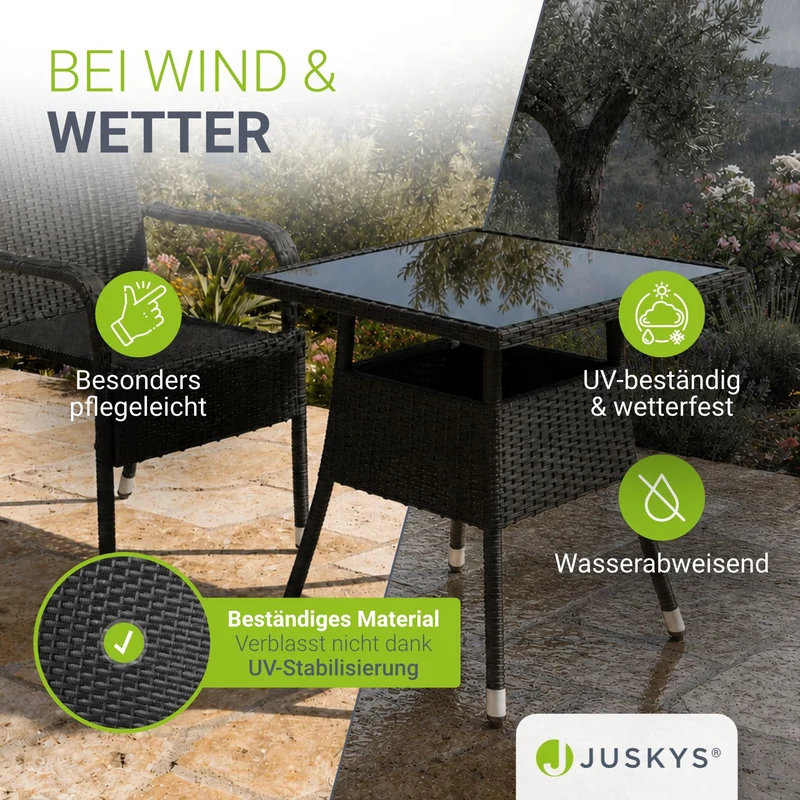 Table de jardin carrée en résine tressée Yoro – noir
