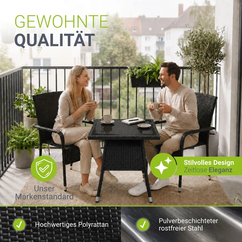 Table de jardin carrée en résine tressée Yoro – noir