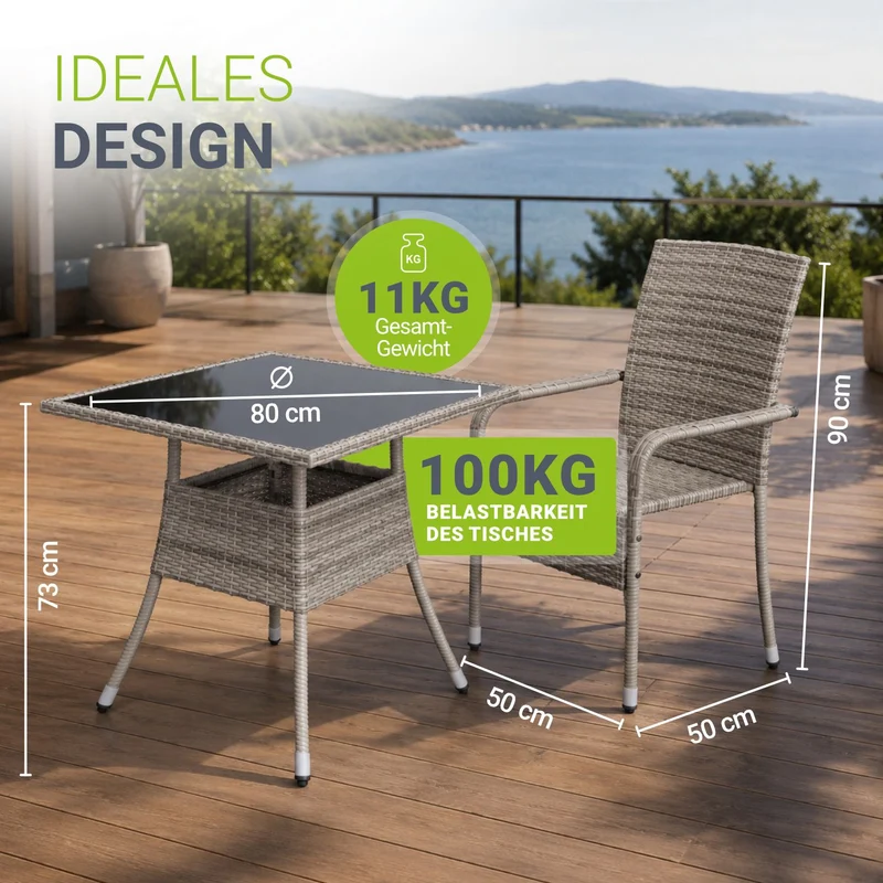 Table de jardin carrée en résine tressée Yoro – noir