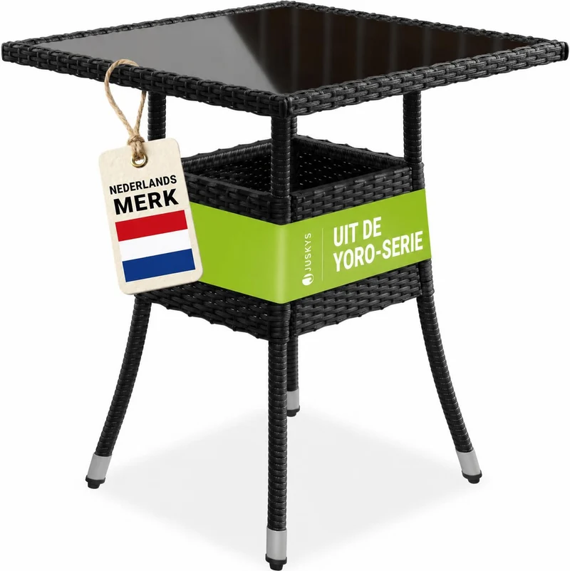 Table de jardin carrée en résine tressée Yoro – noir