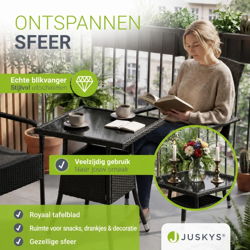 Table de jardin carrée en résine tressée Yoro – noir