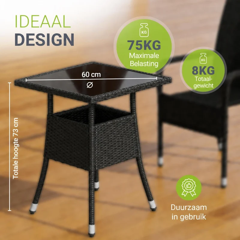 Table de jardin carrée en résine tressée Yoro – noir