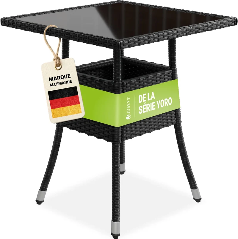 Table de jardin carrée en résine tressée Yoro – noir
