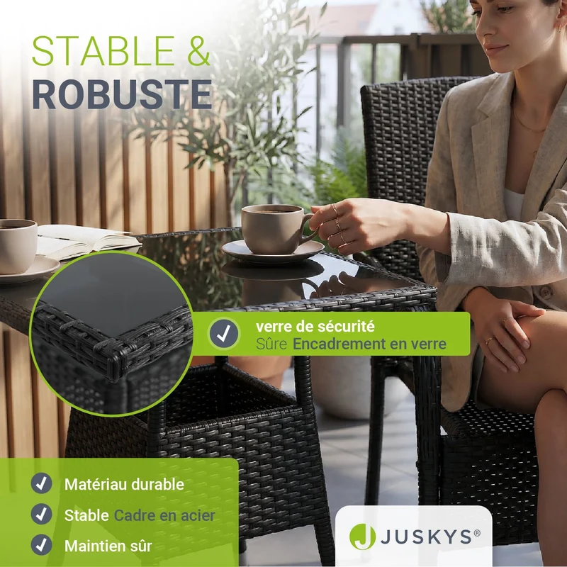 Table de jardin carrée en résine tressée Yoro – noir