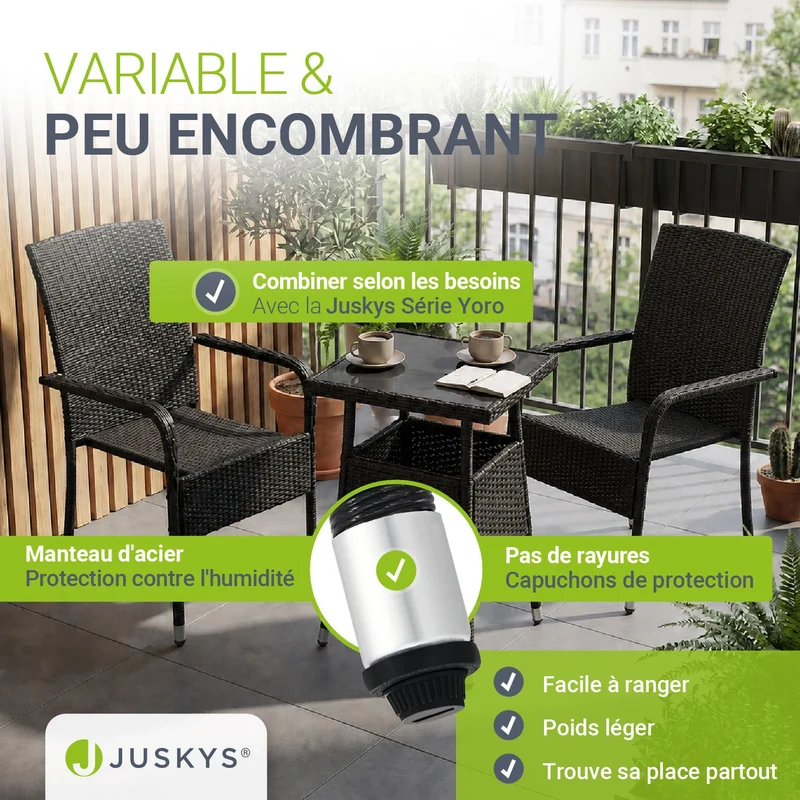 Table de jardin carrée en résine tressée Yoro – noir