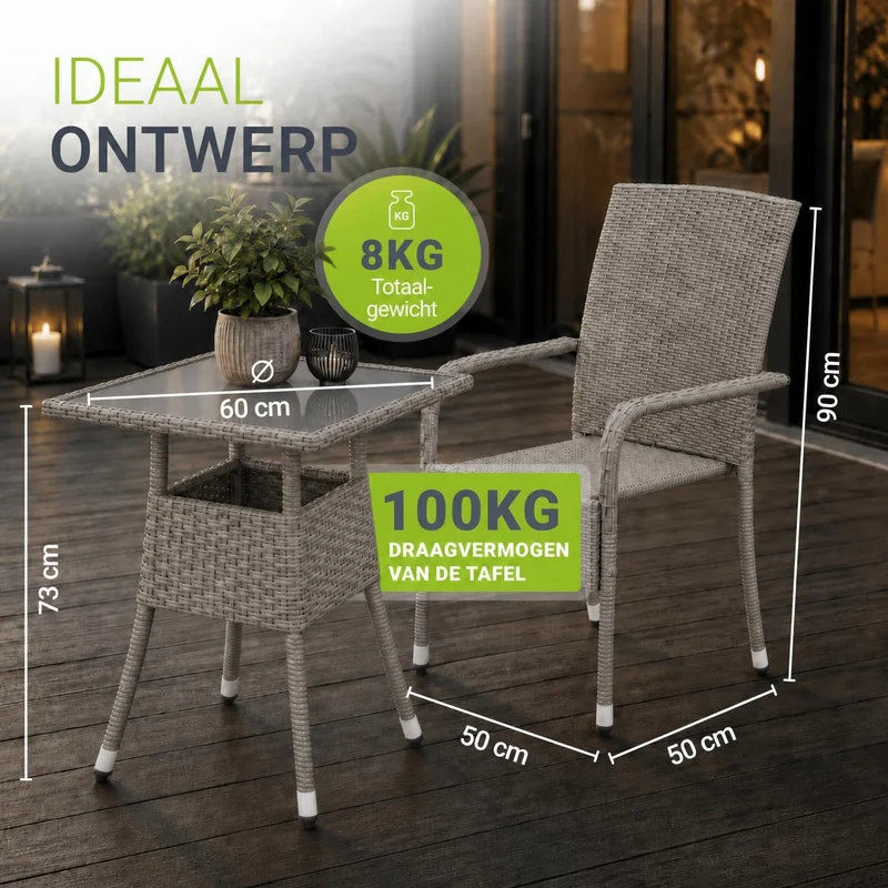 Table de jardin carrée en résine tressée Yoro – noir
