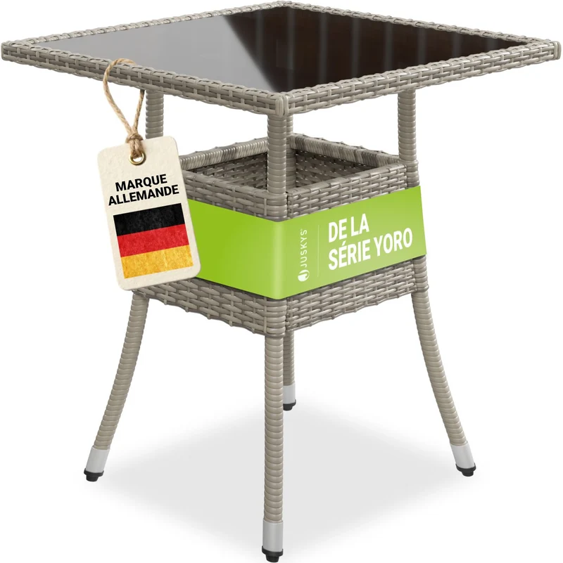 Table de jardin carrée en résine tressée Yoro – noir