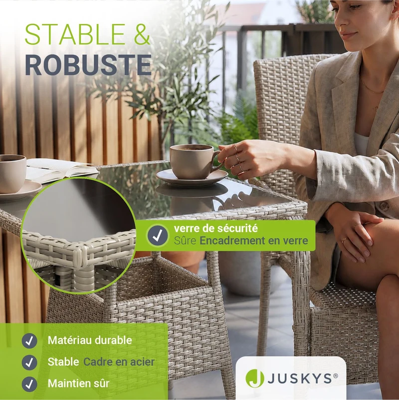 Table de jardin carrée en résine tressée Yoro – noir