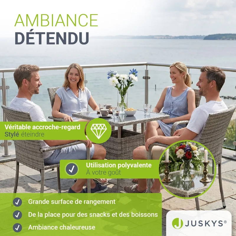 Table de jardin carrée en résine tressée Yoro – noir