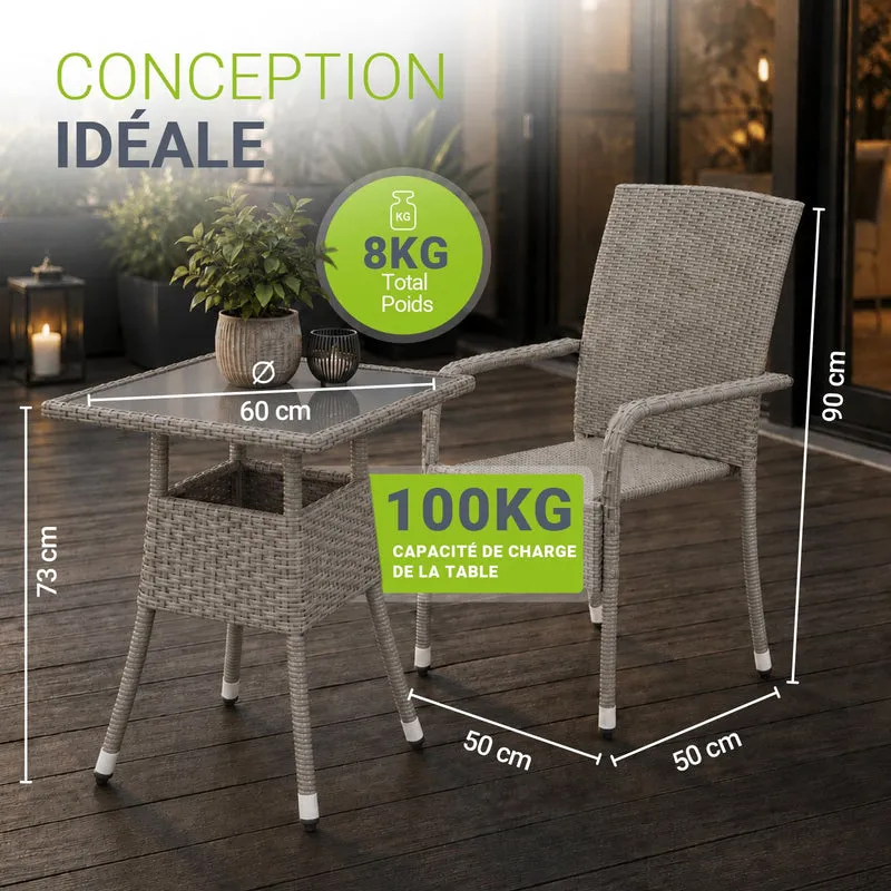 Table de jardin carrée en résine tressée Yoro – noir