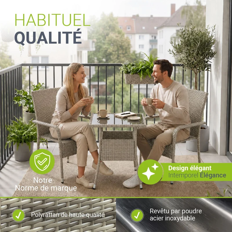 Table de jardin carrée en résine tressée Yoro – noir
