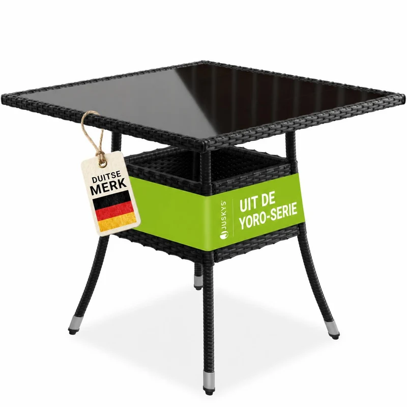 Table de jardin carrée en résine tressée Yoro – noir