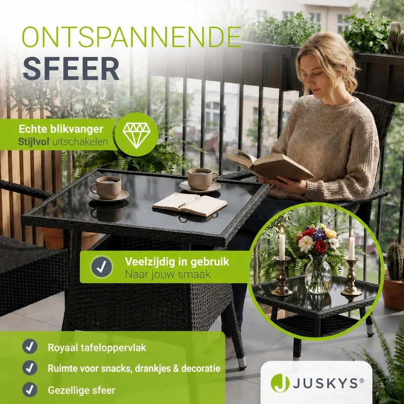 Table de jardin carrée en résine tressée Yoro – noir