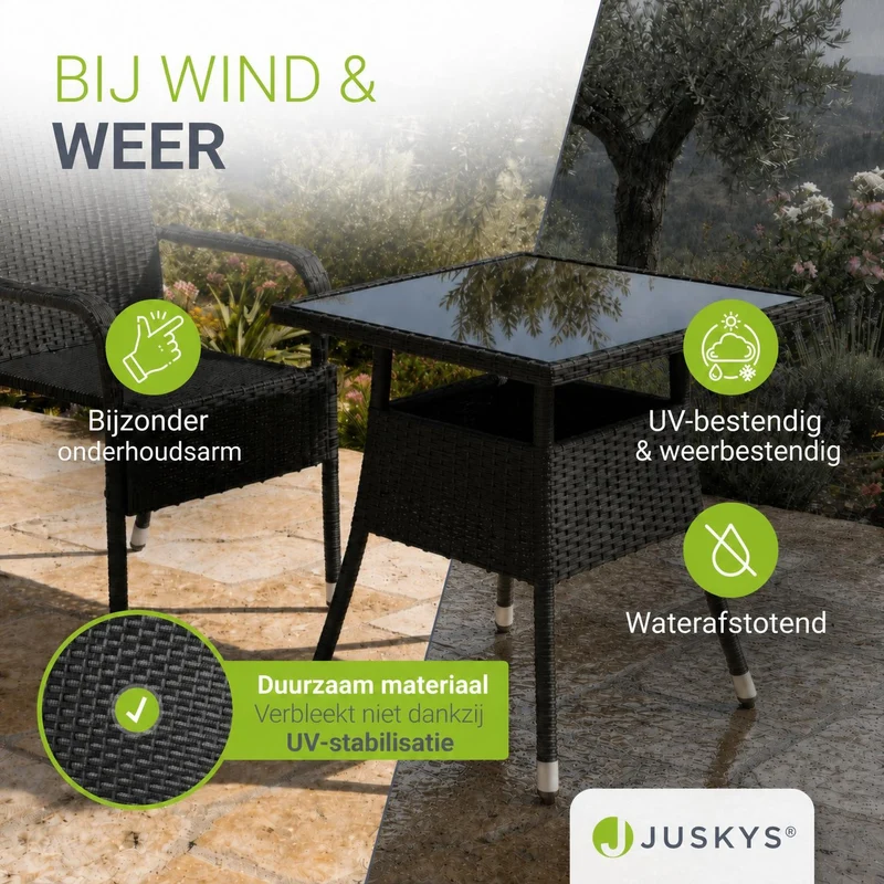 Table de jardin carrée en résine tressée Yoro – noir
