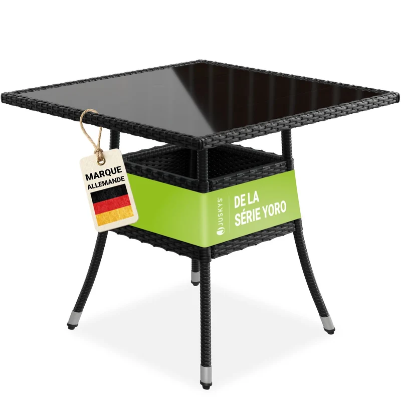Table de jardin carrée en résine tressée Yoro – noir
